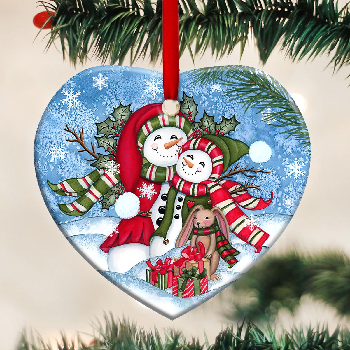 Mad Snowman Like Mother Like Daughter 2 Heart Ceramic Ornament - Christmas Ornament - Christmas Gift