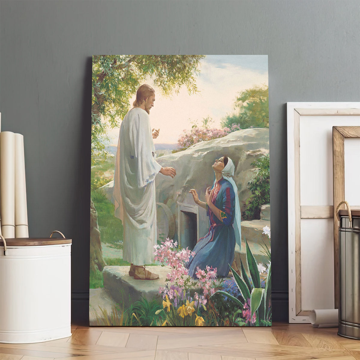 Mary And The Resurrected Christ Canvas Wall Art - Easter Canvas Painting - Religious Easter Decorations