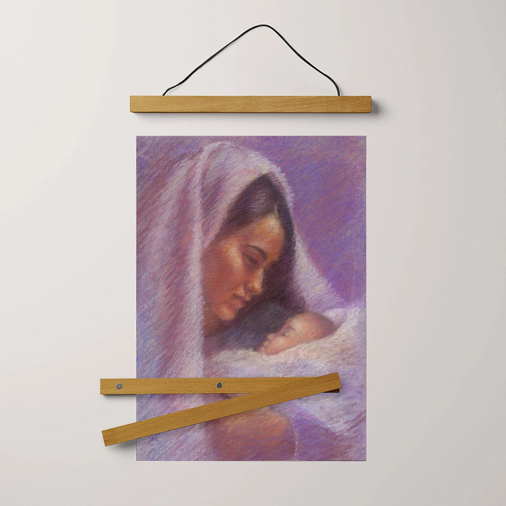 Mary Hanging Canvas Wall Art - Mary & Jesus Pastel - Christian Gift - Religious Canvas