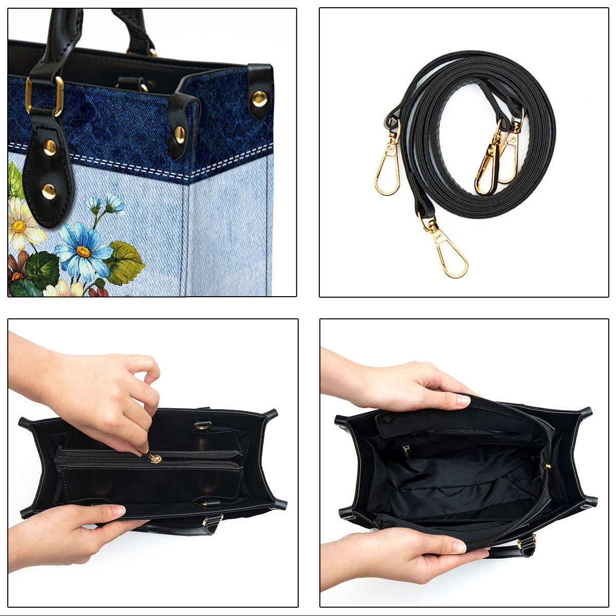 Matthew 2237 Personalized Flower Leather Handbag Love The Lord Your God With All Your Heart