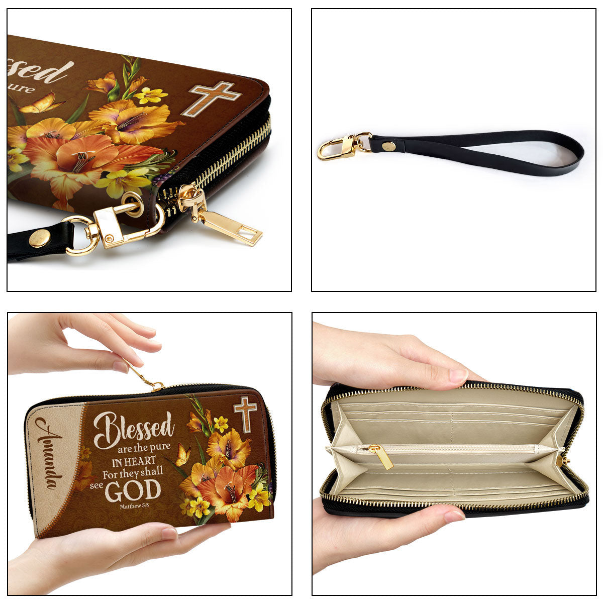 Matthew 58 Blessed Are The Pure In Heart Gift For Friends Clutch Purse For Women - Personalized Name - Christian Gifts For Women