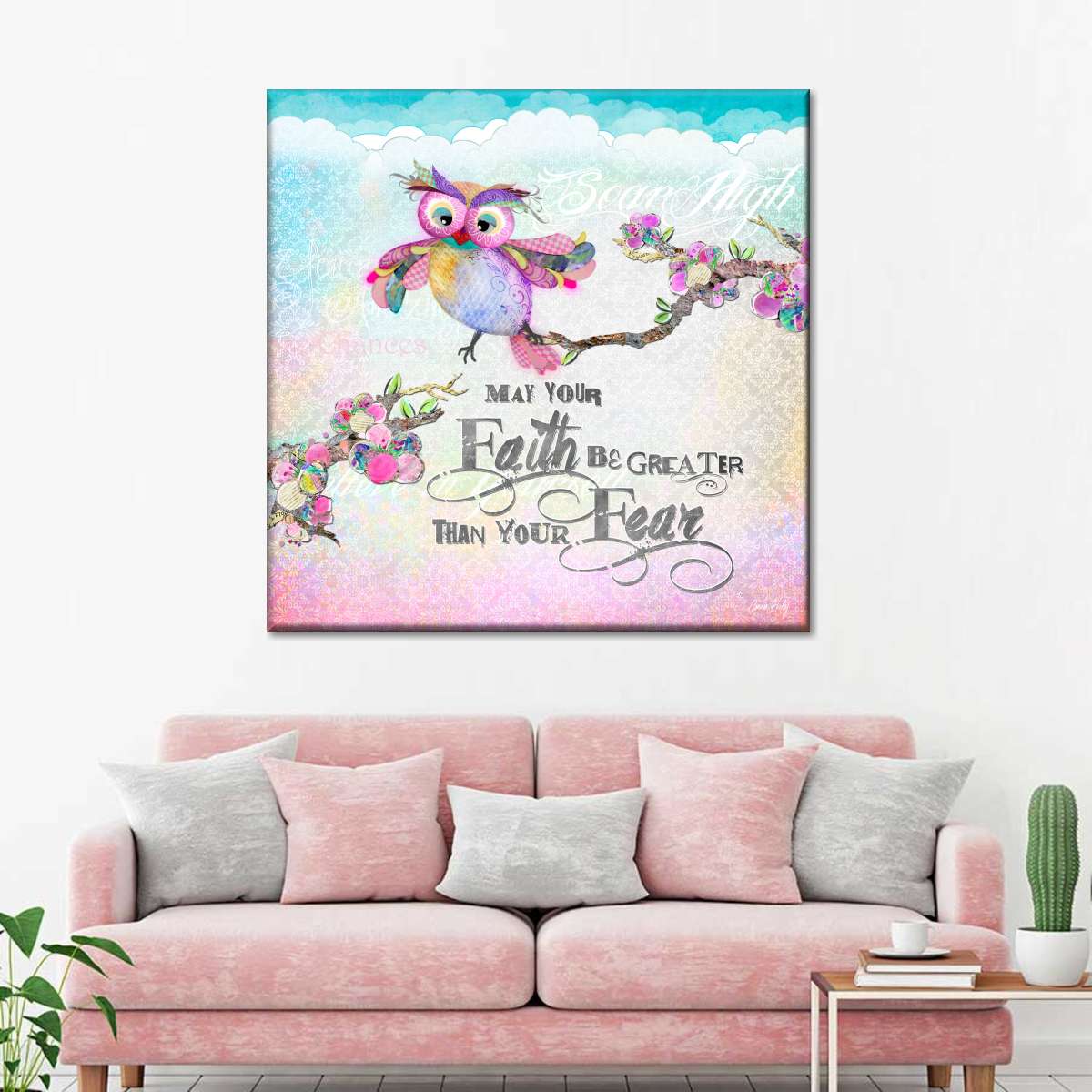 May Your Faith Owl Square Canvas Art - Christian Wall Decor - Christian Wall Hanging