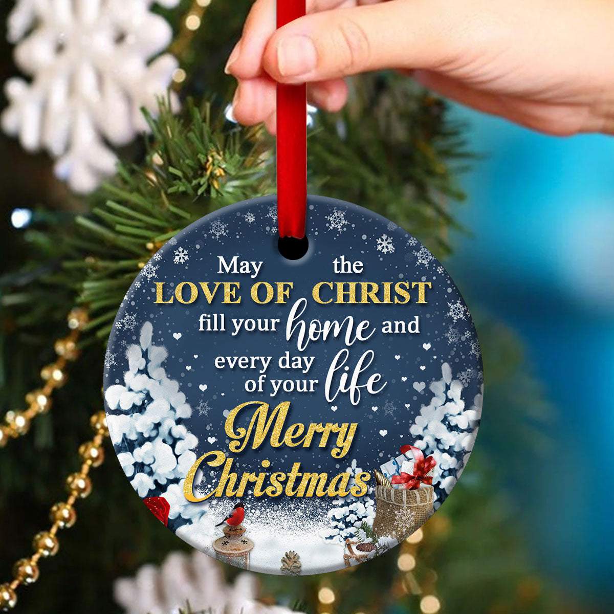 Meaningful Christian Ceramic Circle Ornament - You Are Blessed By The Love Of Christ - Christmas Decor