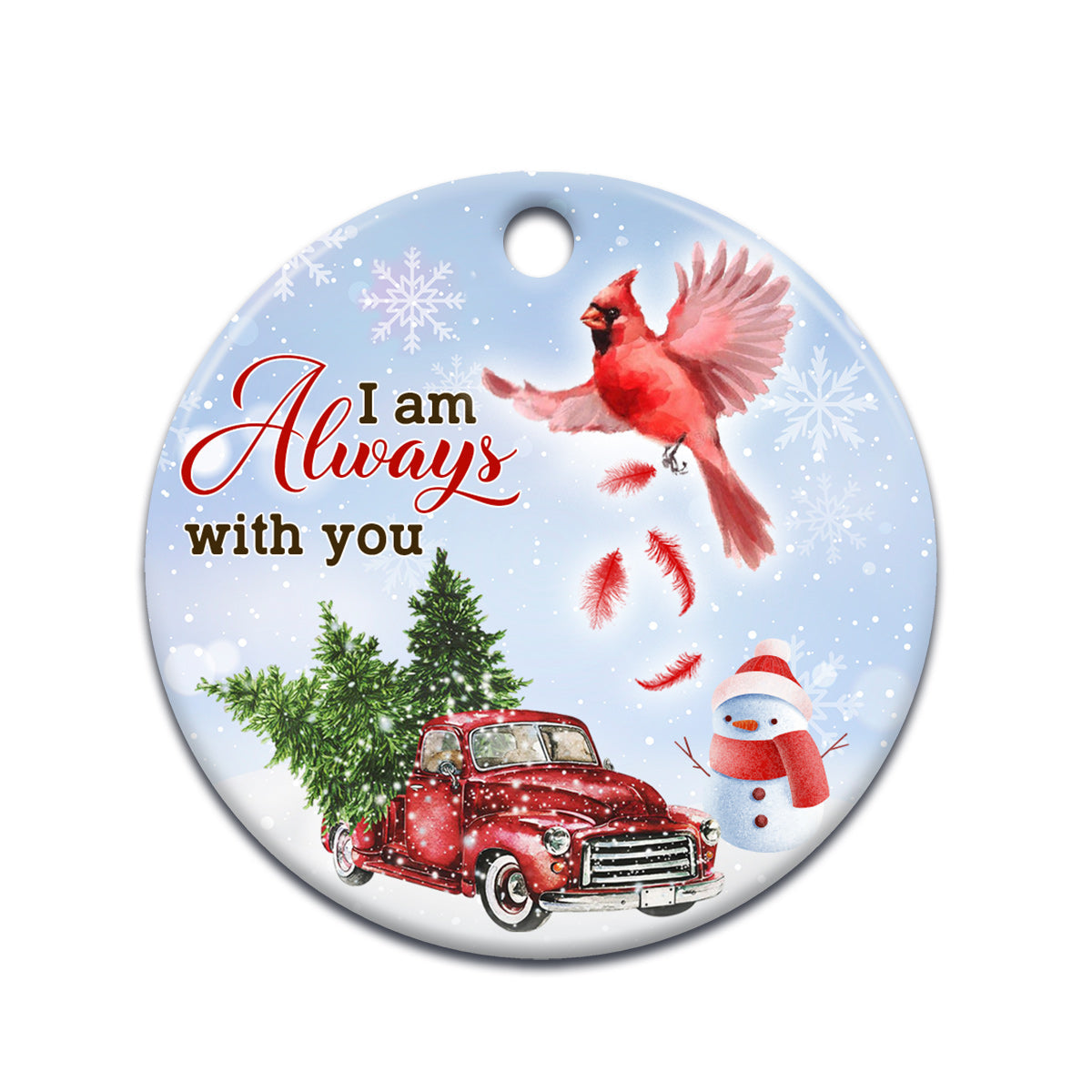 Memorial Cardinal Bird With You Ceramic Circle Ornament - Decorative Ornament - Christmas Ornament