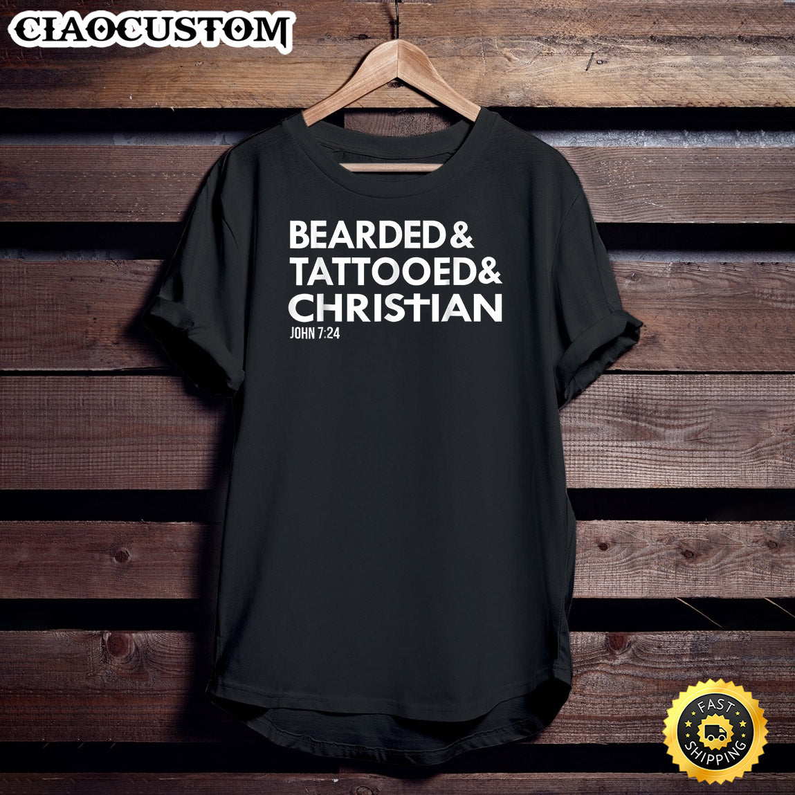 Mens Bearded Tattooed Christian Funny Beard Tattoo Tats T-Shirt - Christian Shirt