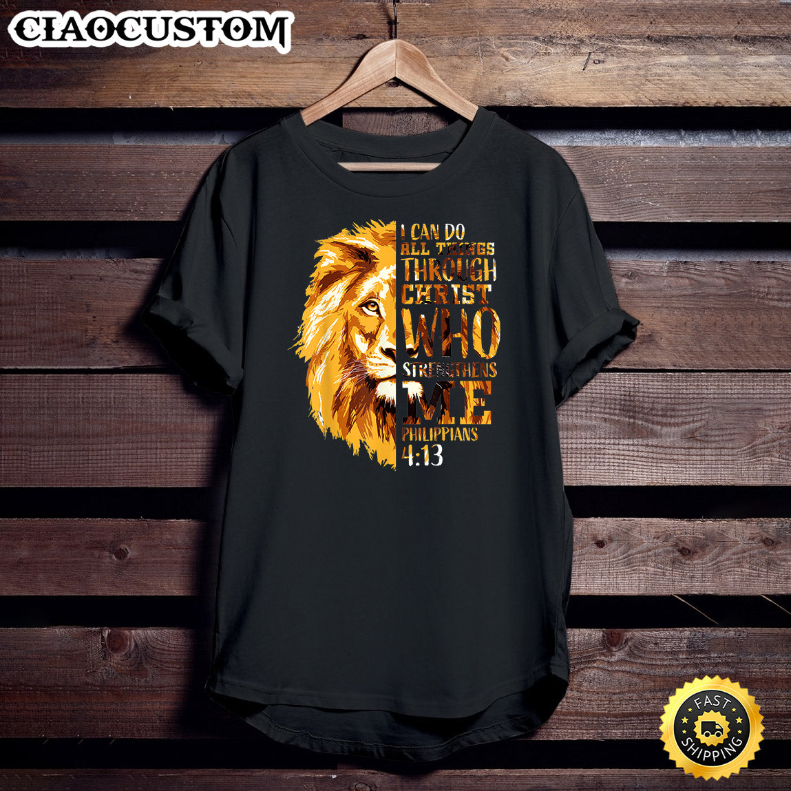 Mens Philippians 4_13 Bible Verse Lion Head Men Husband T-Shirt - Christian Shirt