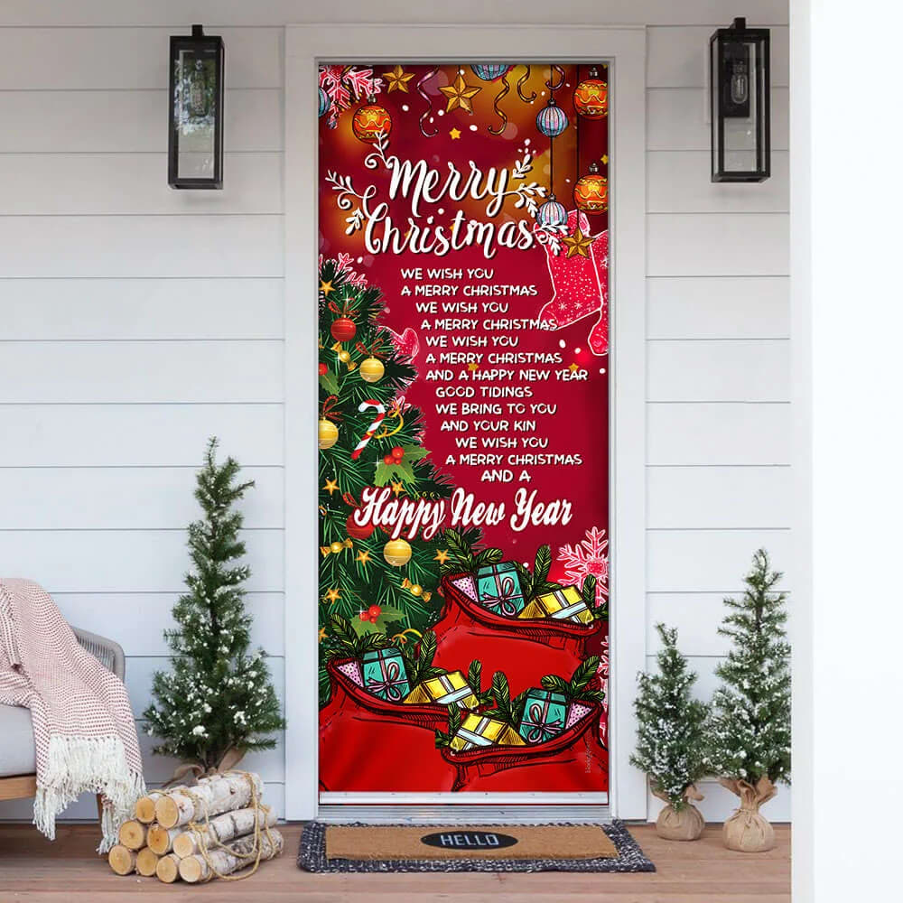 Merry Christmas And Happy New Year Door Cover - Light Pray Door Cover - Christmas Outdoor Decoration