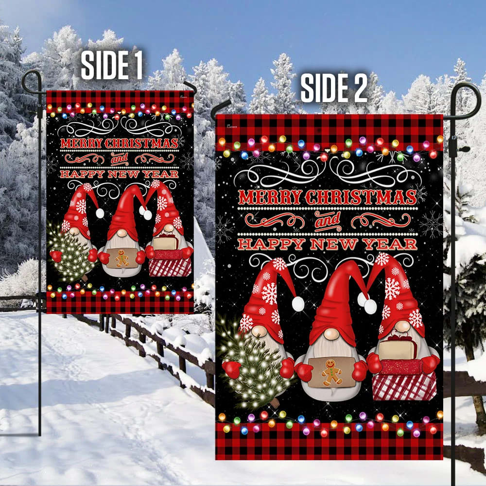 Merry Christmas And Happy New Year Gnome Flag - Christmas Garden Flag - Christmas House Flag - Christmas Outdoor Decoration