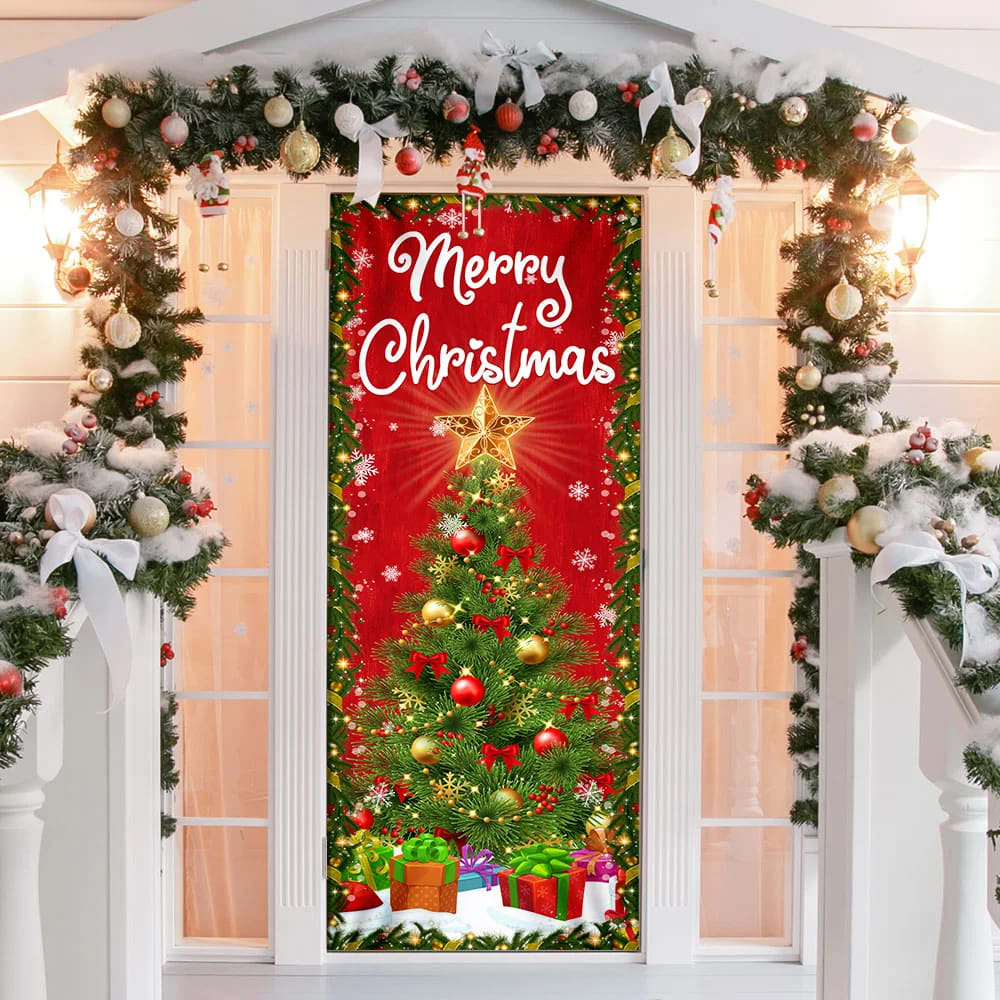 Merry Christmas Door Cover Christmas Tree Decor - Christmas Outdoor Decoration
