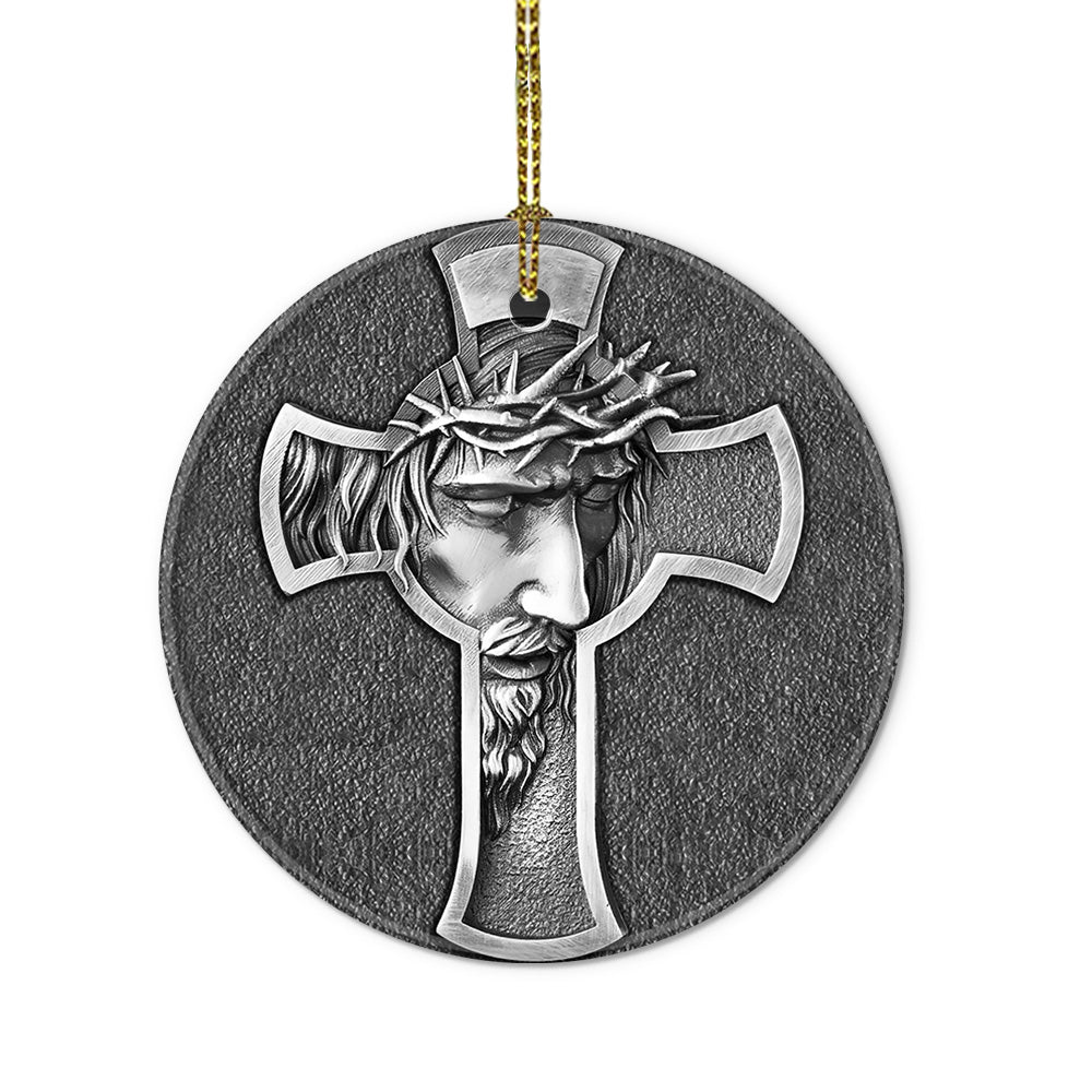 Metal Cross Jesus Ceramic Circle Ornament - Decorative Ornament - Christmas Ornament