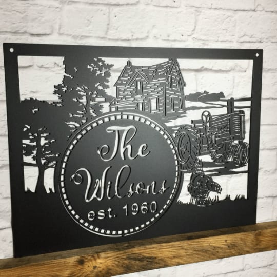 Metal Farm Sign With Tractor Farm Scene Cut Metal Sign Metal Wall Art Metal House Sign