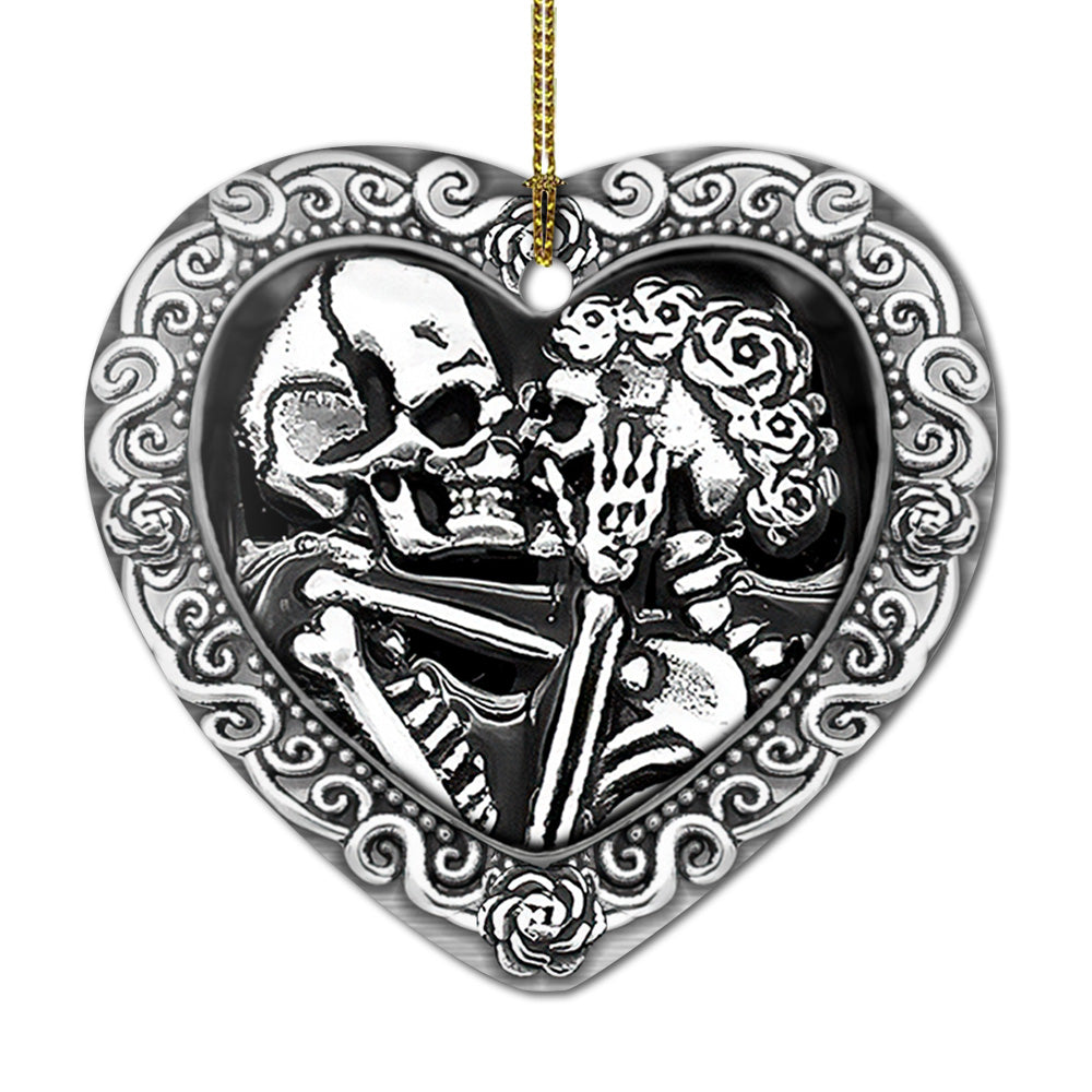 Metal Skull Couple Til The Death Do Us Part Heart Ceramic Ornament - Christmas Ornament - Christmas Gift
