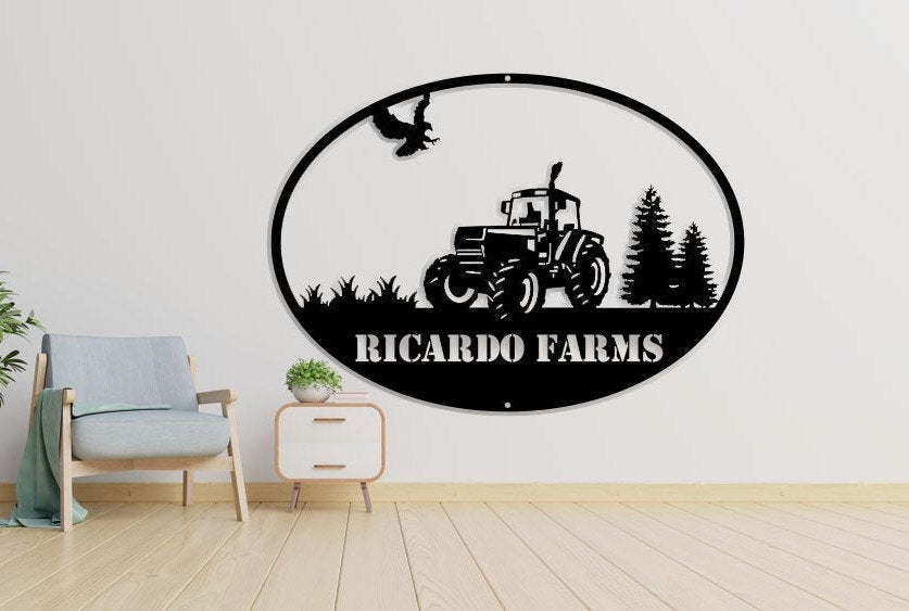 Metal Tractor Sign Monogram Farm Sign Metal Name Sign Wedding Monogram Anniversary Outdoor Door Hanger Housewarming Gift