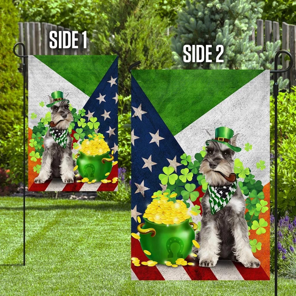 Miniature Schnauzer House Flag - St Patrick's Day Garden Flag - Outdoor St Patrick's Day Decor