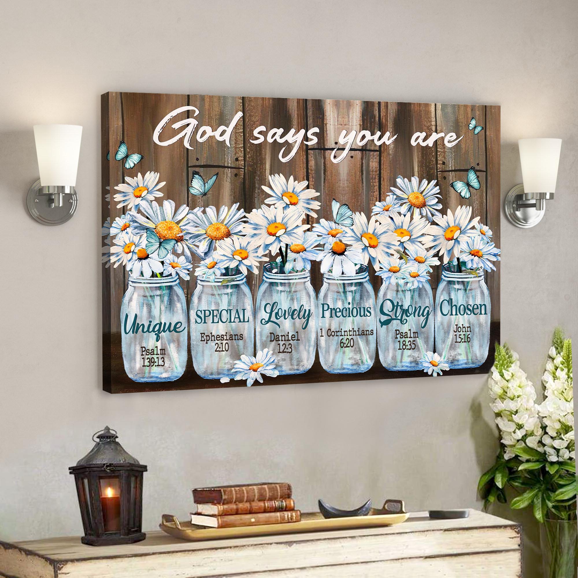 Daisy Flower In Glass Jar - God Says You Are Canvas Wall Art - Bible V ...