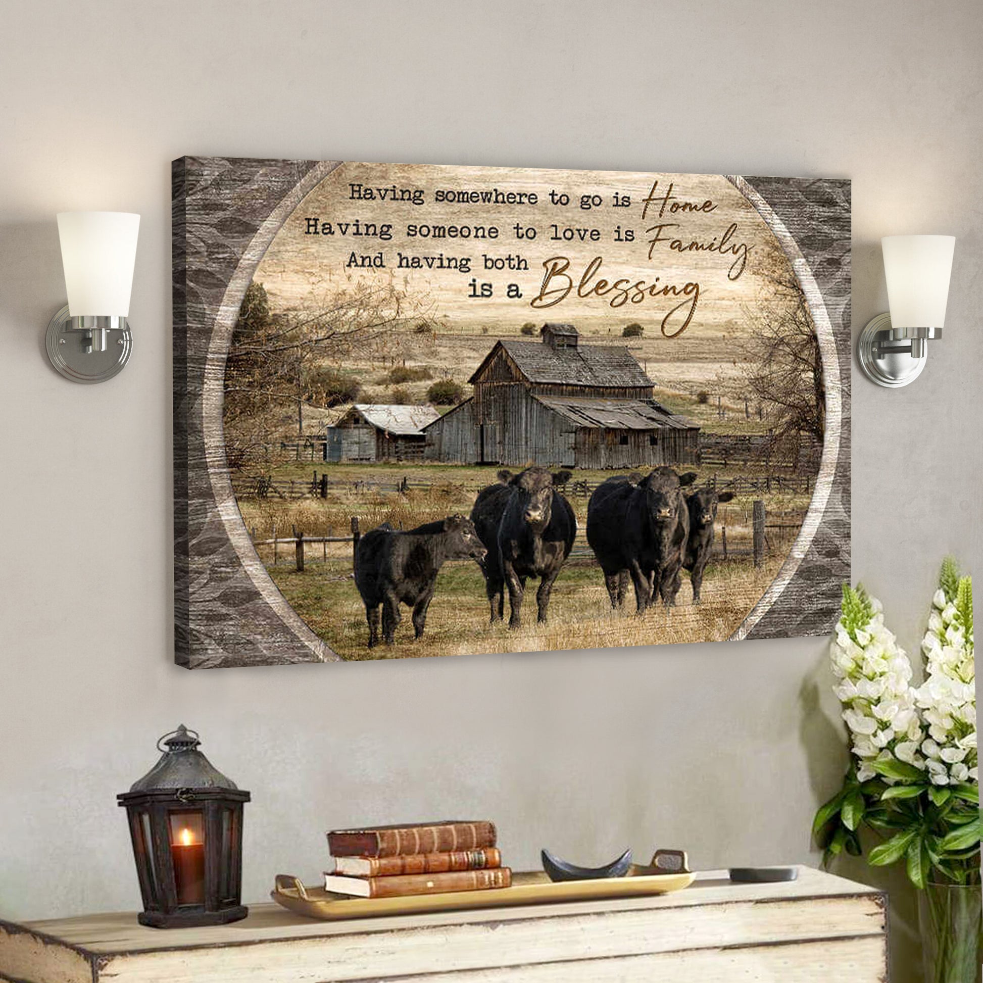 Farmhouse Canvas Having Both Is A Blessing Angus Cows - Bible Verse Canvas - God Canvas - Scripture Canvas Wall Art - Ciaocustom