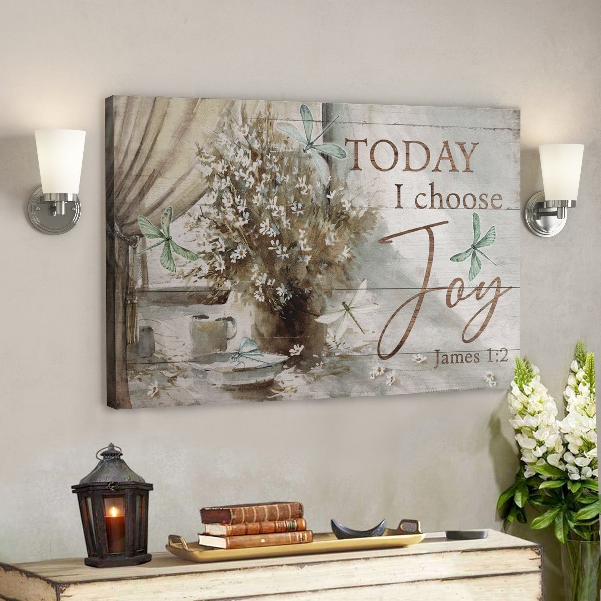 Bible Verse Wall Art Canvas - God Canvas - Dragonfly - Today I Choose Joy Canvas - Ciaocustom