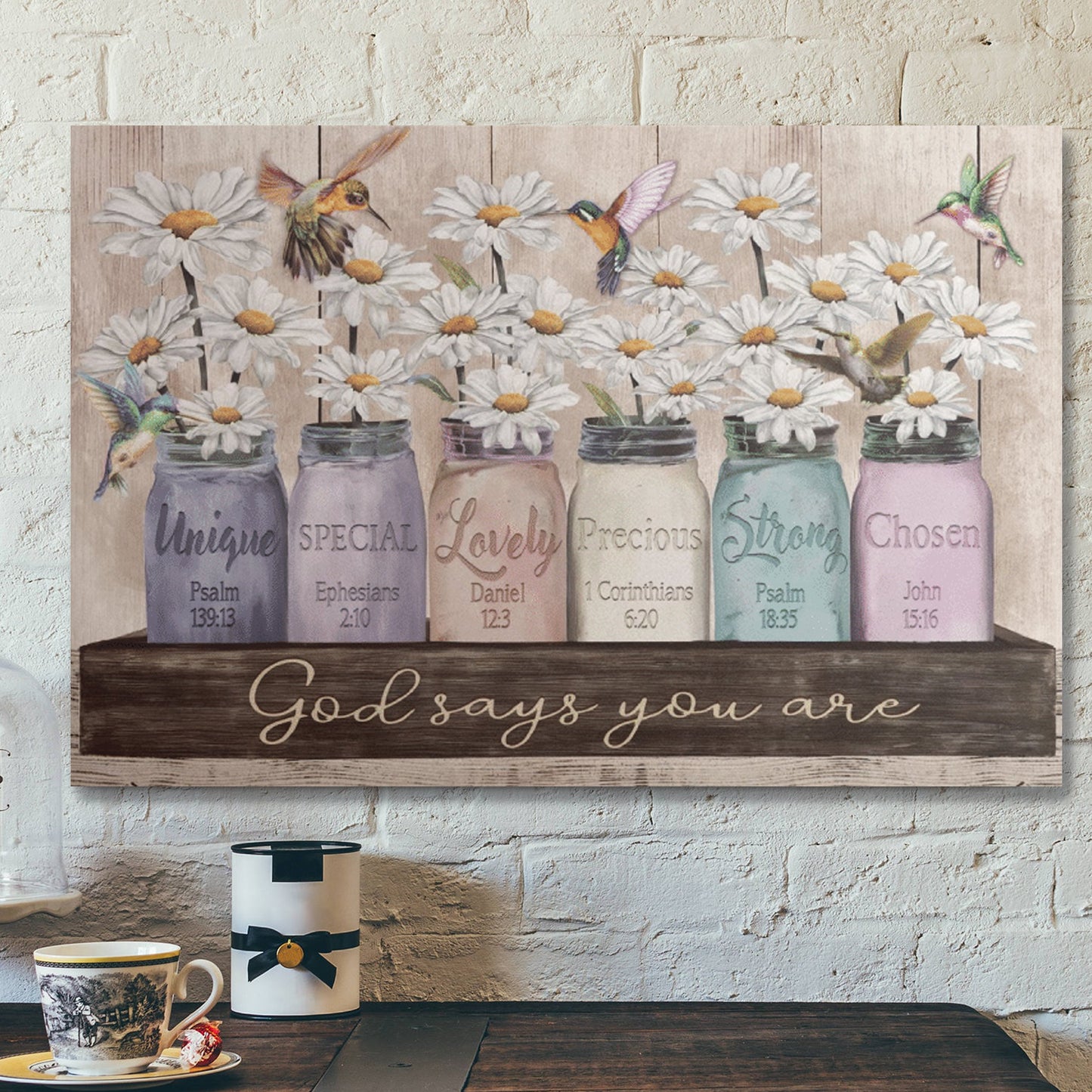 Bible Verse Wall Art Canvas - Daisy And Hummingbird - God Says You Are 2 Canvas - Ciaocustom