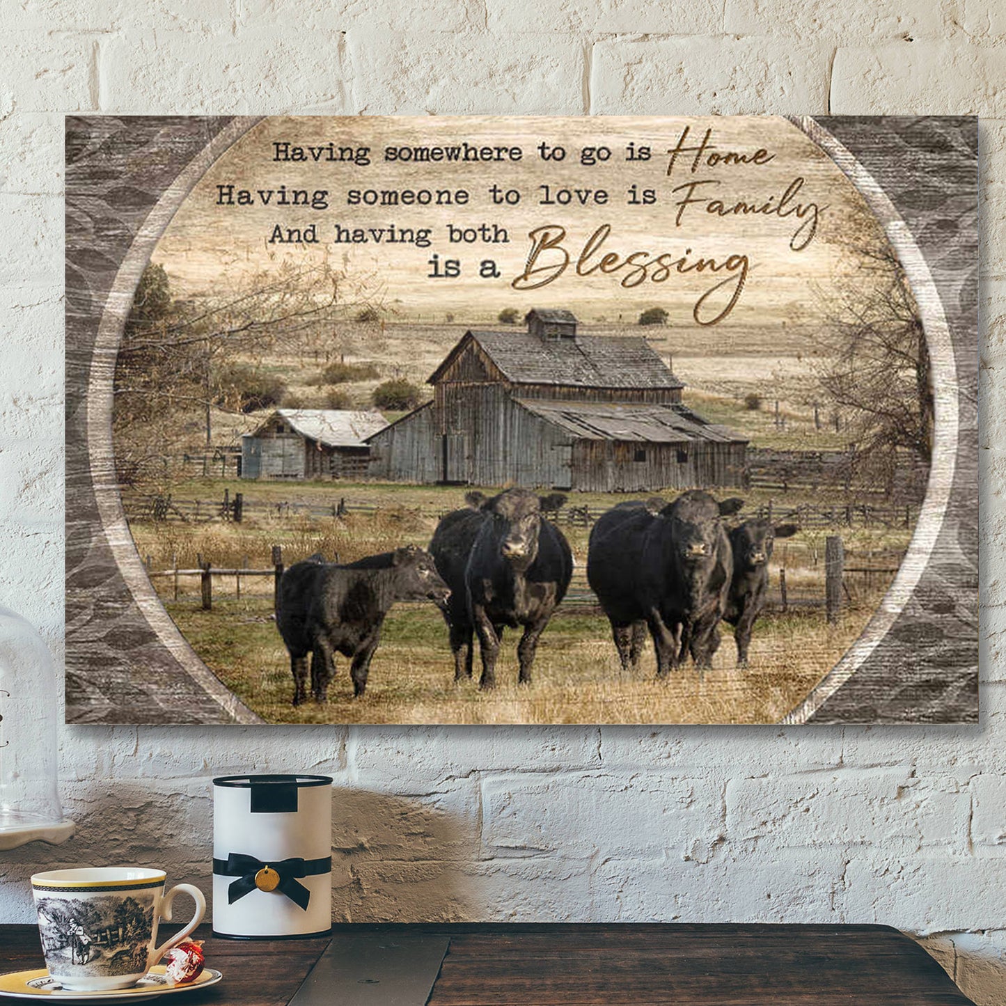 Farmhouse Canvas Having Both Is A Blessing Angus Cows - Bible Verse Canvas - Scripture Canvas Wall Art - Ciaocustom