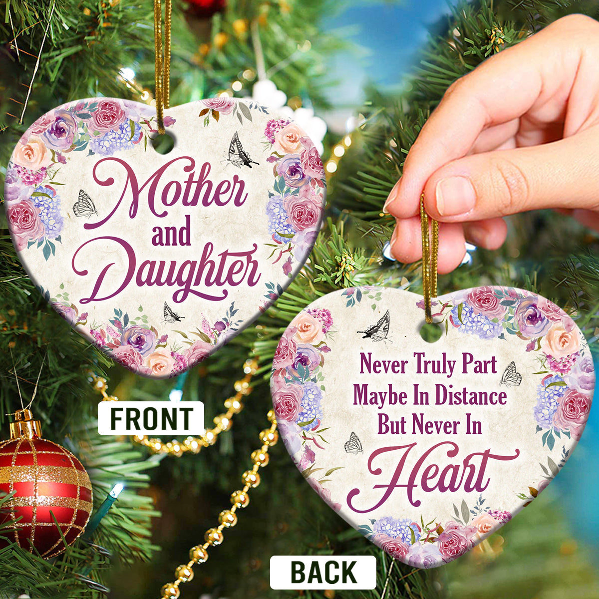 Mom Gift Mother And Daughter Heart Ornament - Christmas Ornament - Ciaocustom