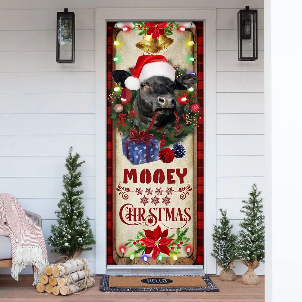 Mooey Christmas Cattle Farm Door Cover - Christmas Door Cover Decorations - Christmas Outdoor Decoration