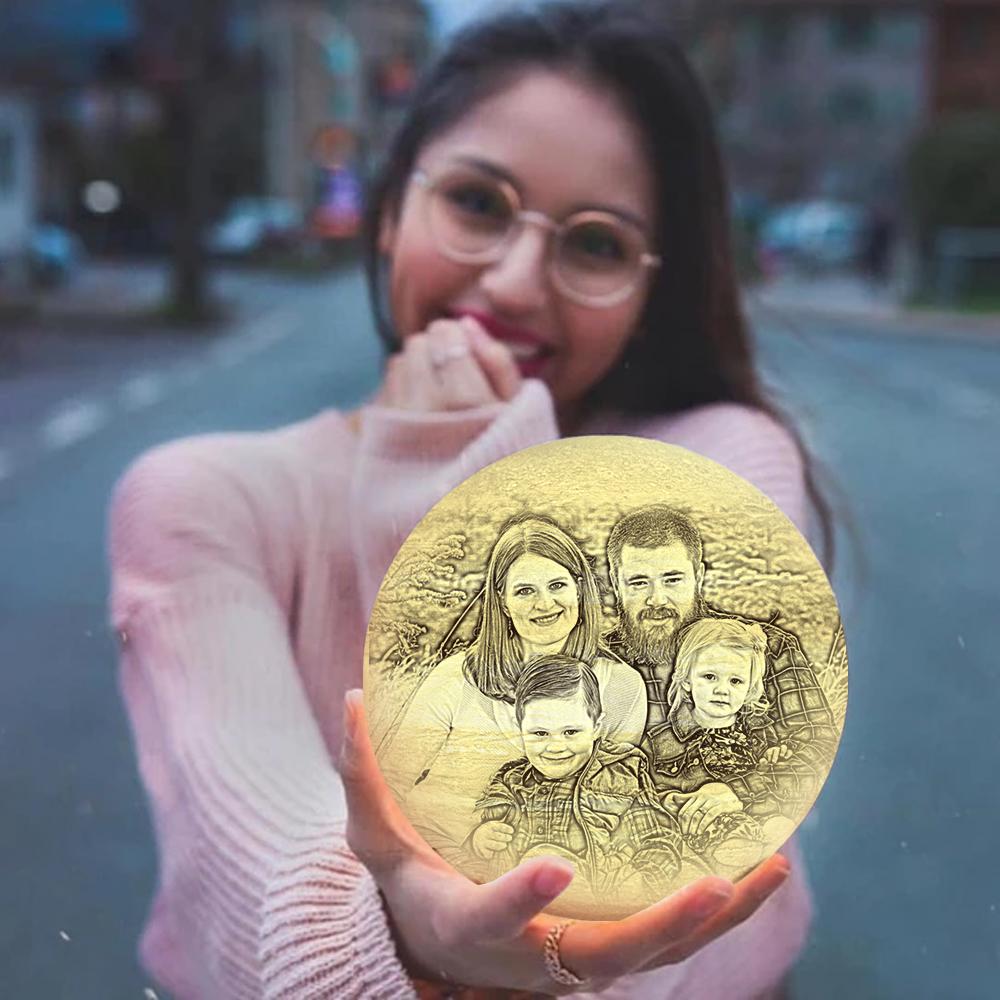 Moon Lamp 3D Print Personalized Happy Family - Custom Gifts For Family - Personalized Moon Lamp