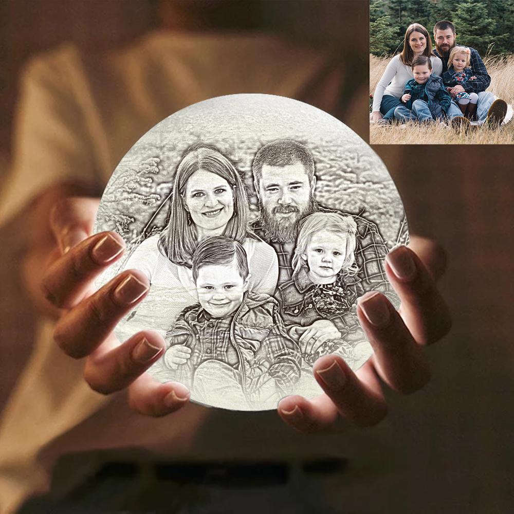 Moon Lamp 3D Print Personalized Happy Family - Custom Gifts For Family - Personalized Moon Lamp