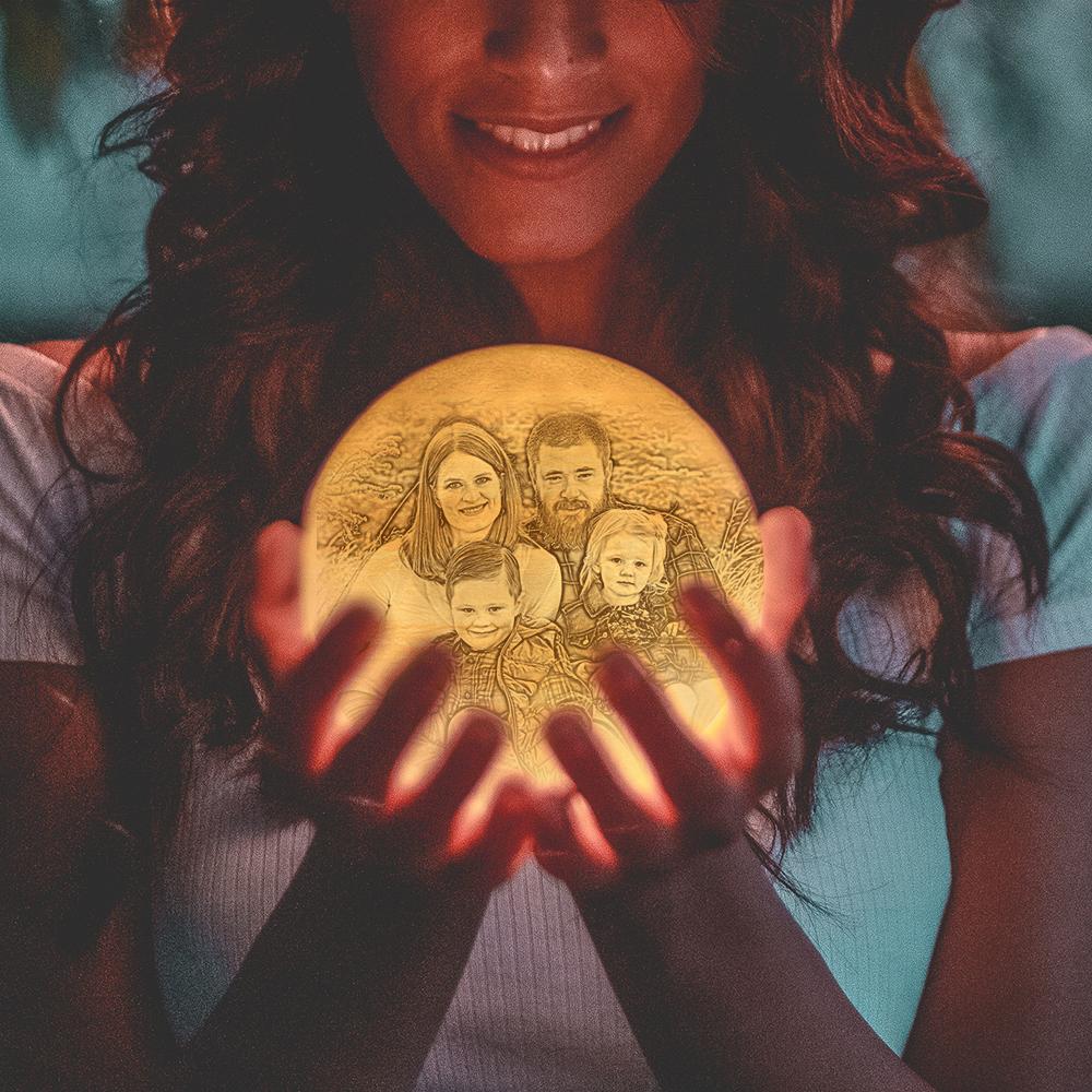 Moon Lamp 3D Print Personalized Happy Family - Custom Gifts For Family - Personalized Moon Lamp