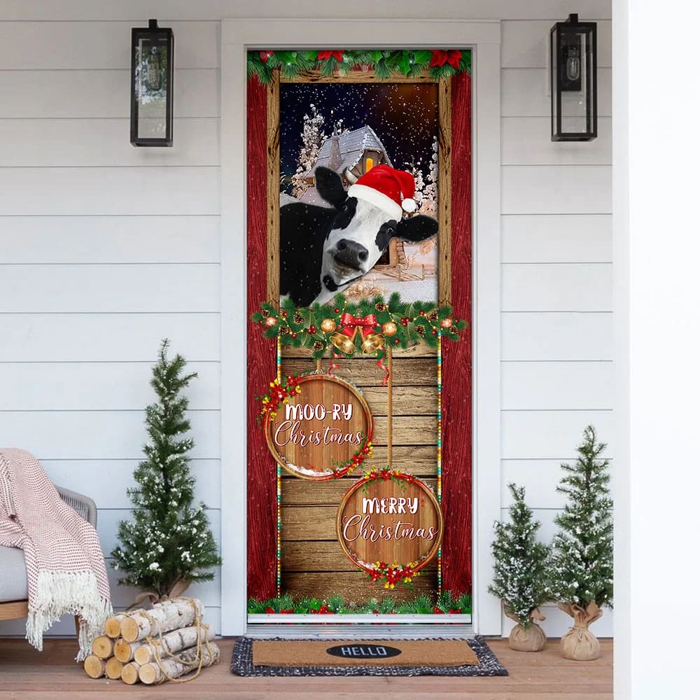 Moory Christmas Cow Door Cover - Christmas Outdoor Decoration