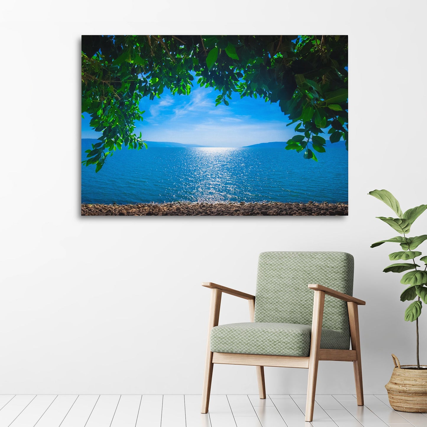 Morning By The Galilee Shore View Of The Sea Of Galilee From Jesus' Village Of Capernaum Canvas Wall Art - Large Wrapped Canvas Art