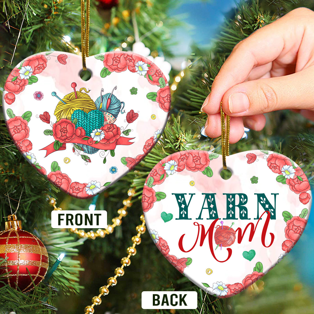 Mother Yarn Mom Heart Ceramic Ornament - Christmas Ornament - Christmas Gift
