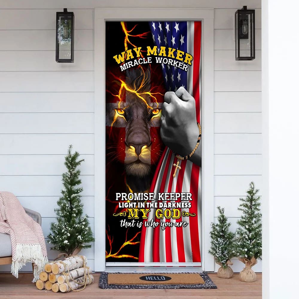 My God Lion Christian Door Cover - Religious Door Decorations - Christian Home Decor