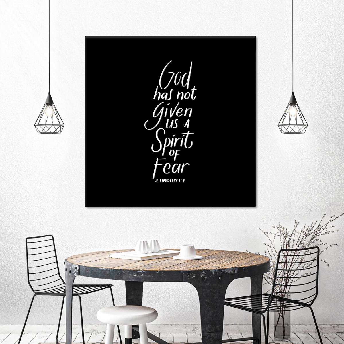 No Spirit Of Fear Bible Verse Square Canvas Art - Christian Wall Decor - Christian Wall Hanging