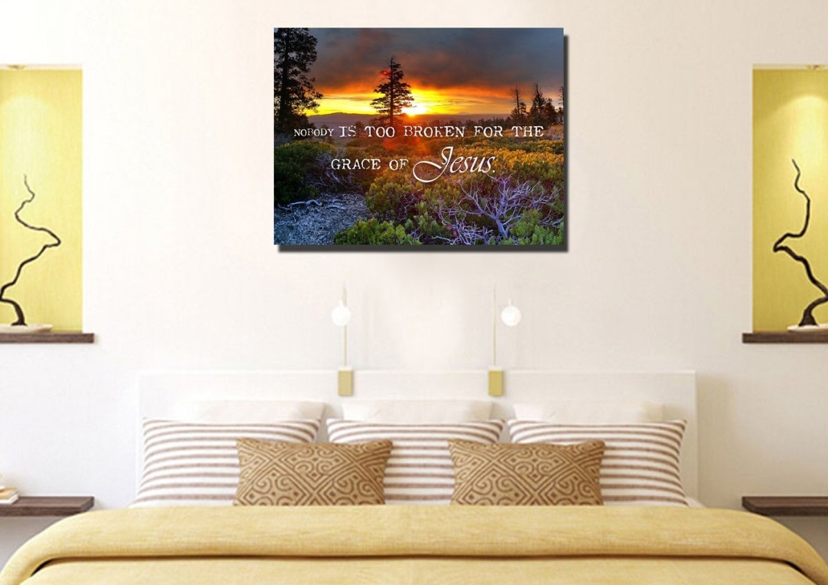 Nobody Is Too Broken For The Grace Of Jesus Wall Art Canvas Print - Christian Canvas Wall Art