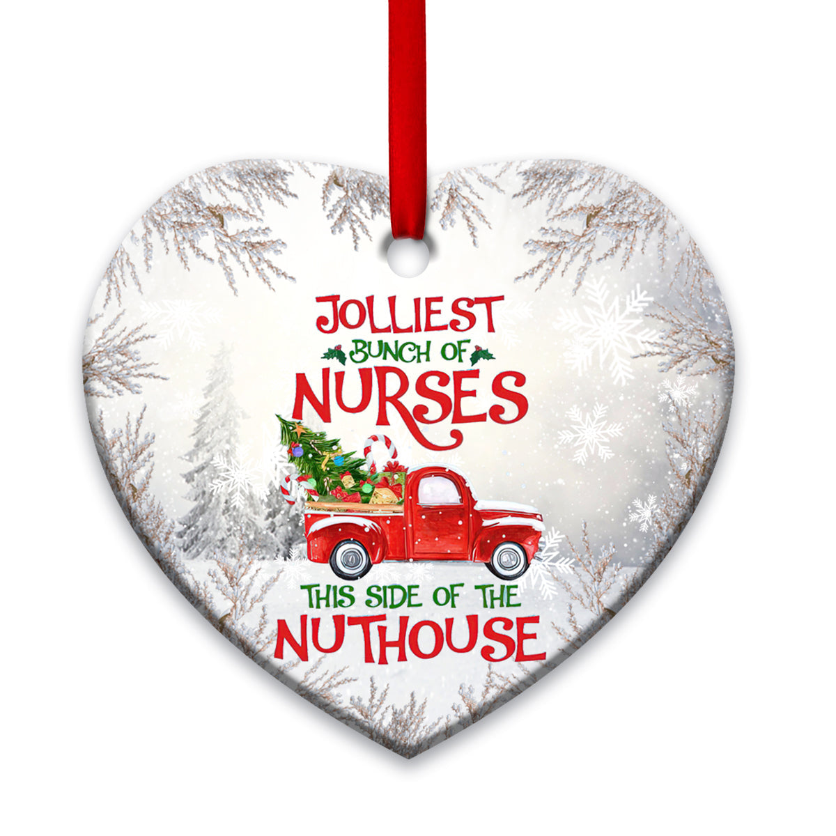 Nurse Chrismas Truck Heart Ceramic Ornament - Christmas Ornament - Christmas Gift