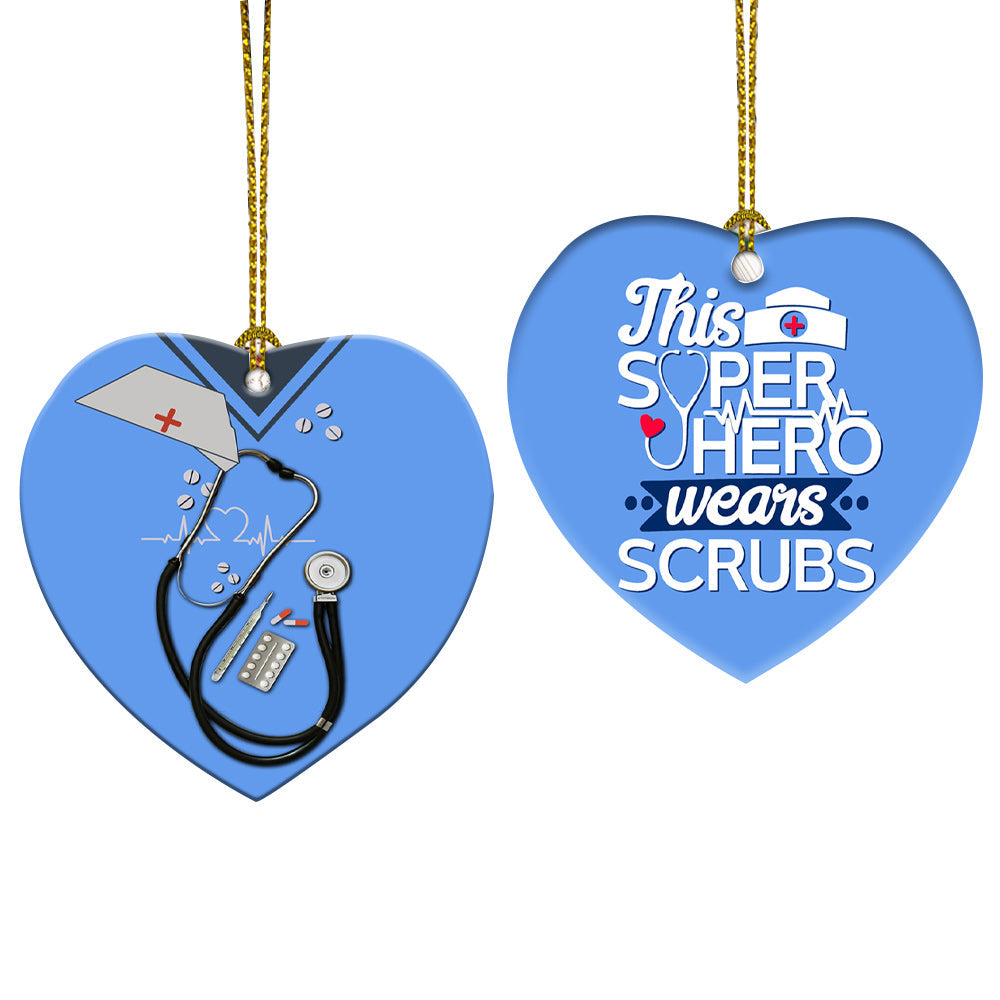 Nurse Uniform This Superhero Wears Scrubs Heart Ceramic Ornament - Christmas Ornament - Christmas Gift