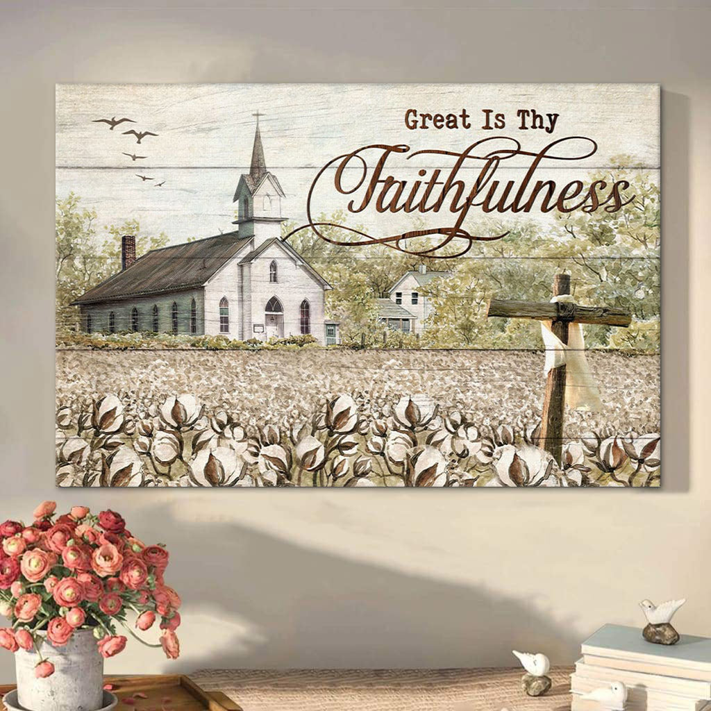 Old Country Church Great Is Thy Faithfulness Wall Art Canvas Print Christian Decor