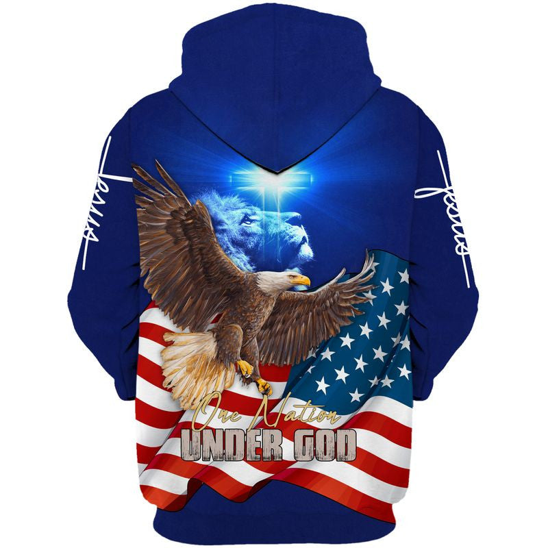 One Nation Under God - Christ Cross Eagle Lion Hoodie - Men & Women Christian Hoodie - 3D Printed Hoodie