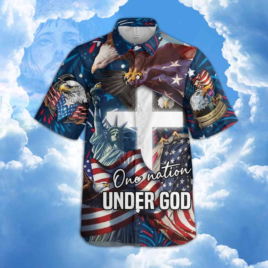 One Nation Under God American Flag Hawaiin Shirt - Christian Hawaiin Shirt For Men & Women