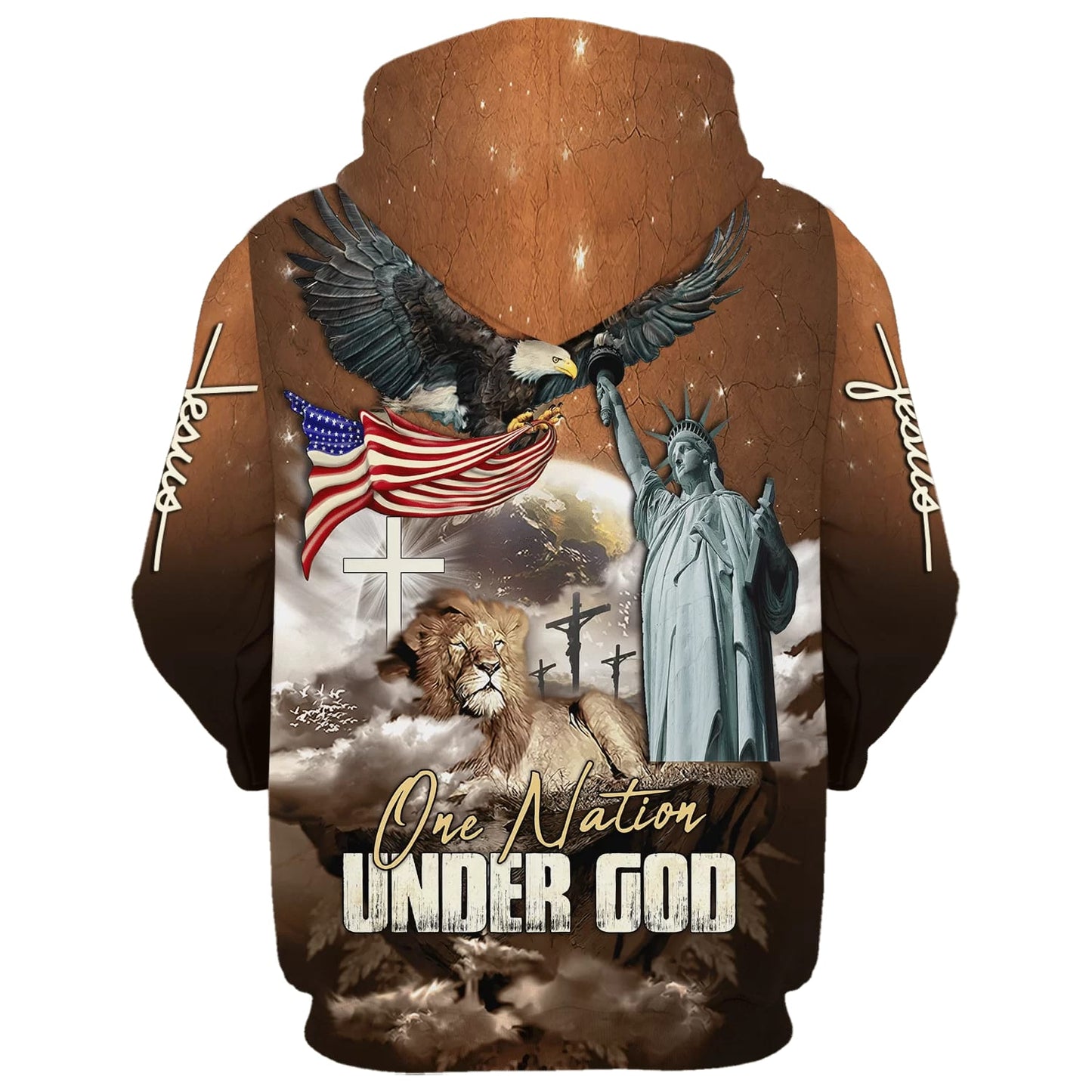 One Nation Under God Bald Eagle American Flag and Lion Hoodies - Men & Women Christian Hoodie - 3D Printed Hoodie