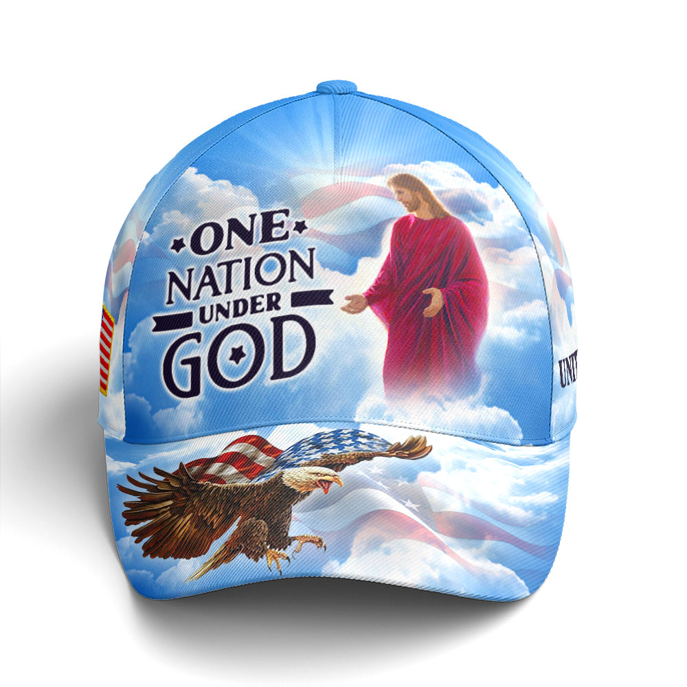 One Nation Under God Baseball Cap For Jesus Lovers Drawing Vector Style Blue