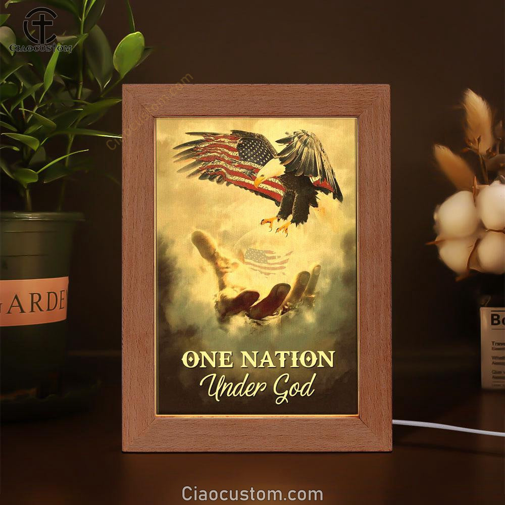 One Nation Under God Frame Lamp Prints - Bible Verse Wooden Lamp - Scripture Night Light