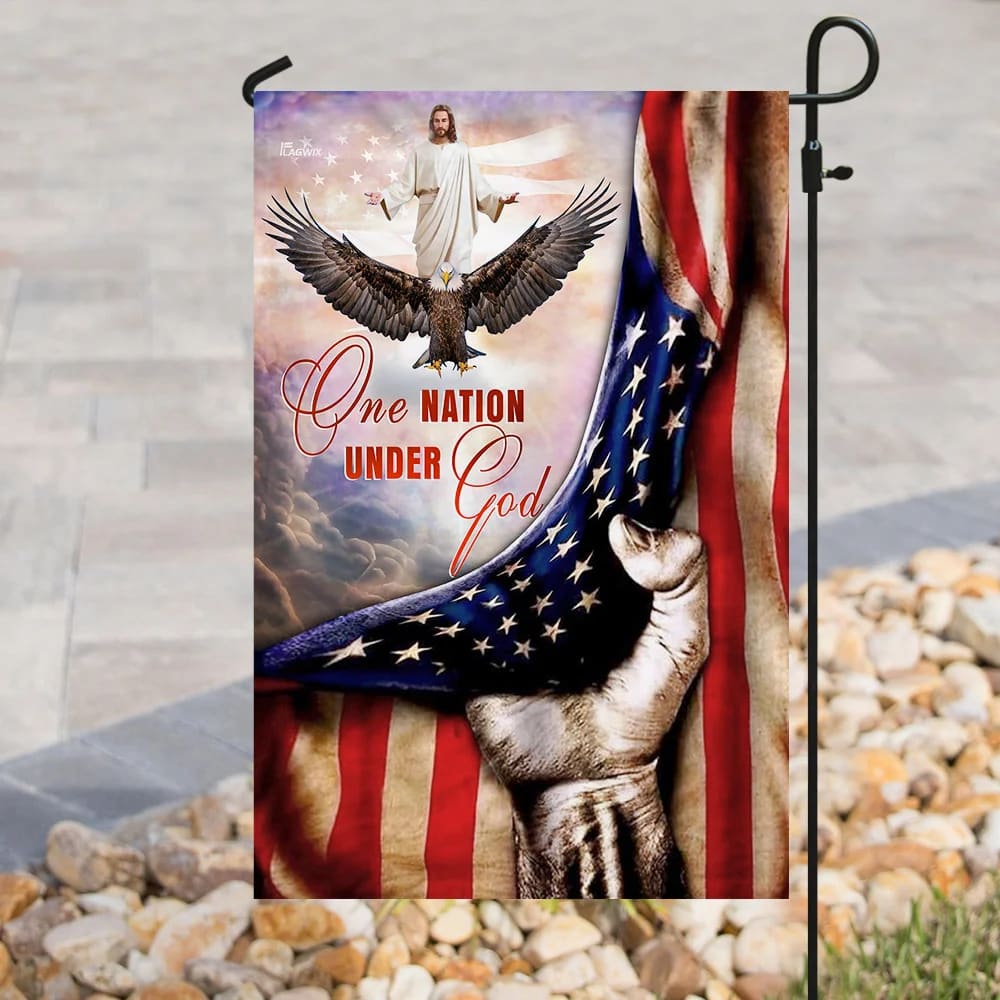 One Nation Under God Jesus Christian American House Flags - Christian Garden Flags - Outdoor Christian Flag