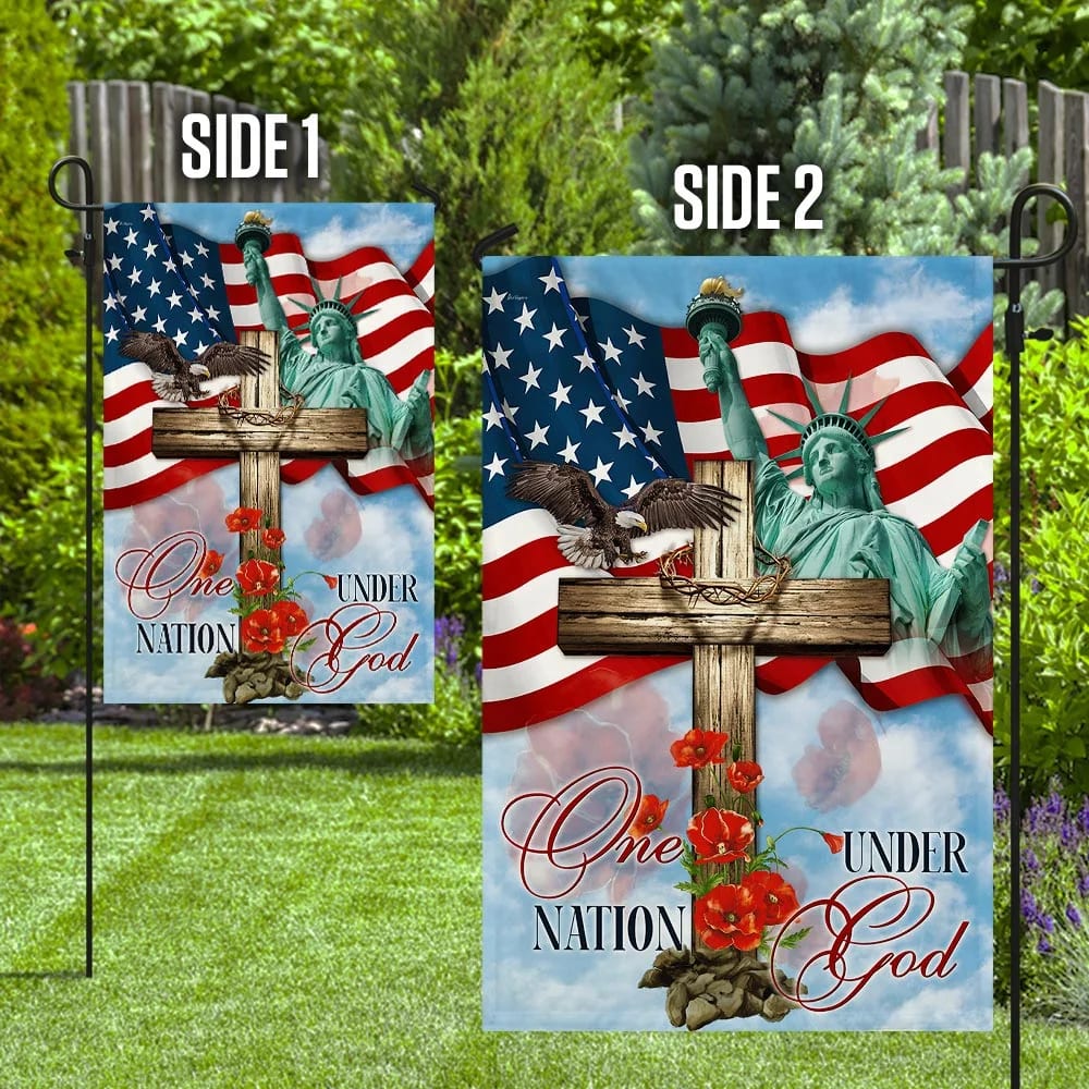 One Nation Under God Jesus Cross House Flag - Christian Garden Flags - Outdoor Religious Flags