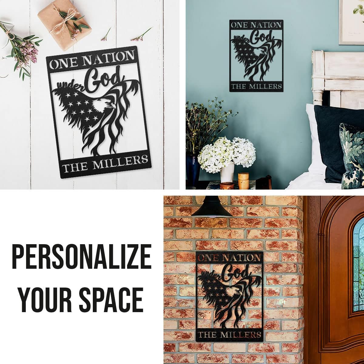 One Nation Under God Personalized Metal Signs - Custom Metal Art - Metal Signs For Outdoors