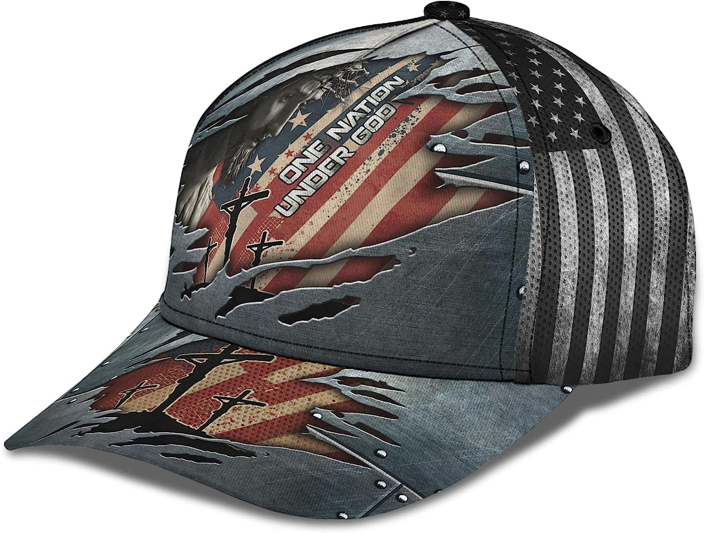 One Nation Under God With American Flag All Over Print Baseball Cap - Christian Hats For Men Women