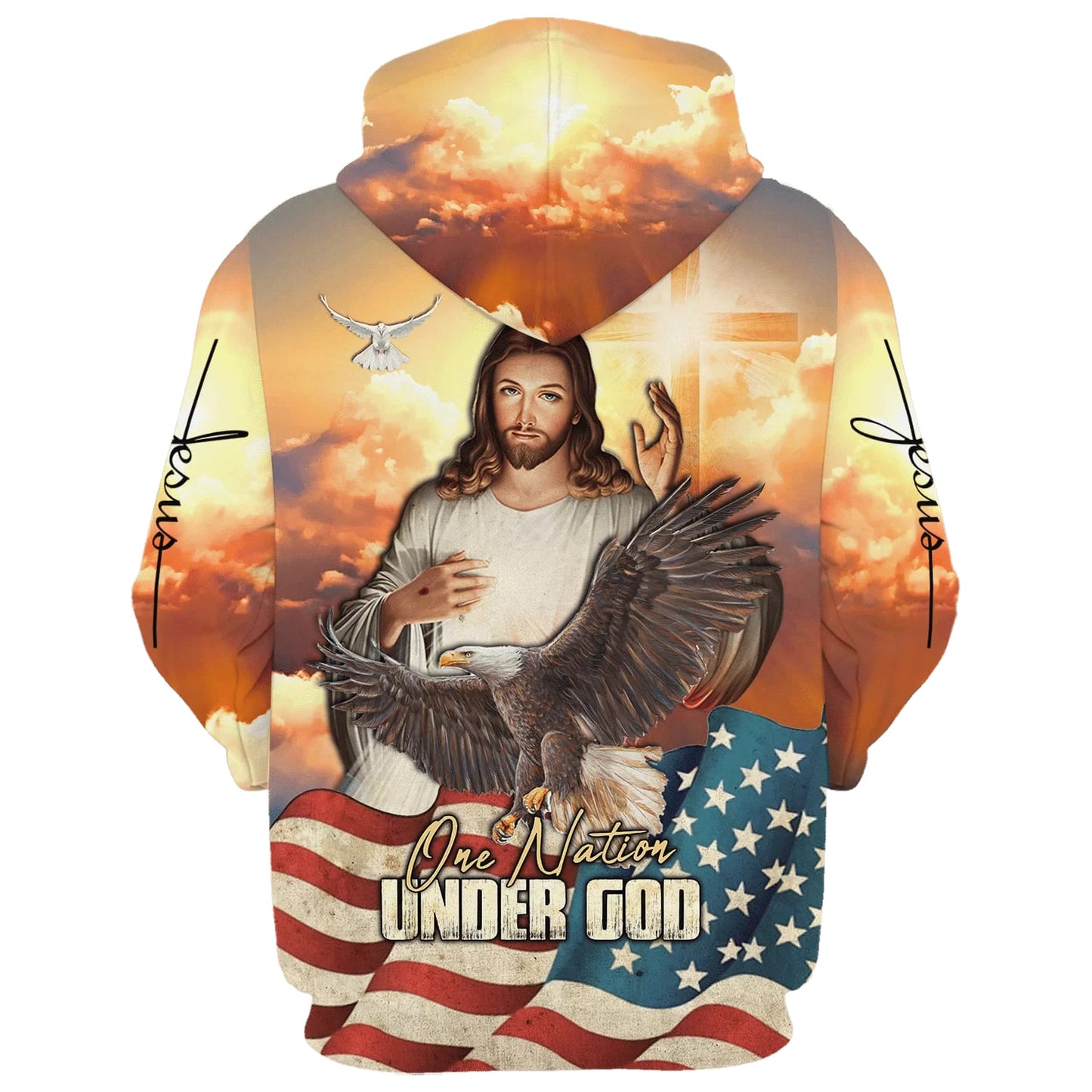 One Nation under God Jesus Eagle Cross Hoodies - Jesus Hoodie - Men & Women Christian Hoodie - 3D Printed Hoodie