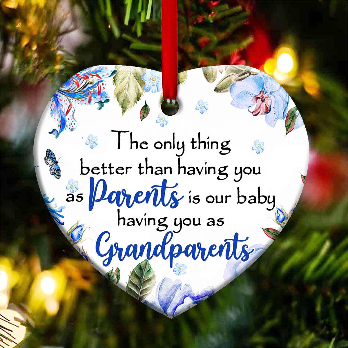 Our Baby Having You As Grandparents Heart Ceramic Ornament - Christmas Ornament - Christmas Gift