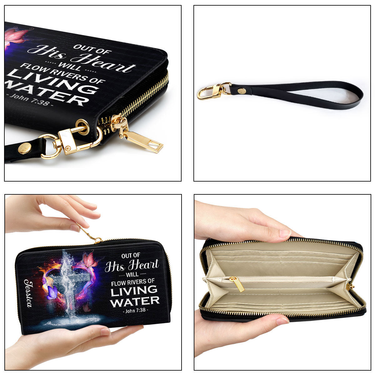 Out Of His Heart Will Flow Rivers Of Living Water Clutch Purse For Women - Personalized Name - Christian Gifts For Women