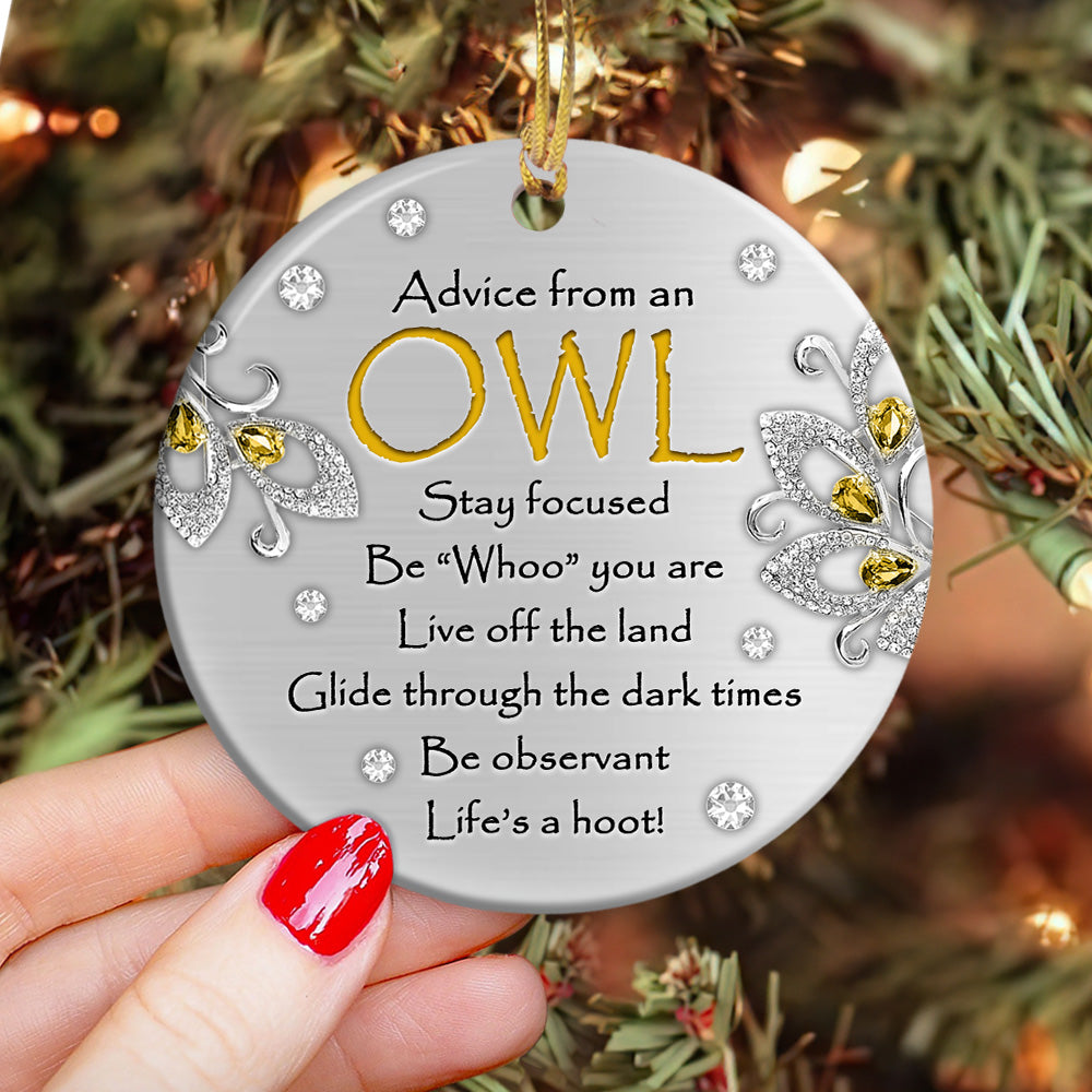 Owl Advice Circle Ornament - Christmas Ornament - Ciaocustom